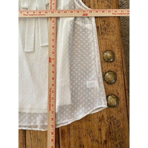 Daniel Rainn Sleeveless Polka Dot Tie-Neck Blouse Womens M Sheer White Polyester - Picture 7 of 7